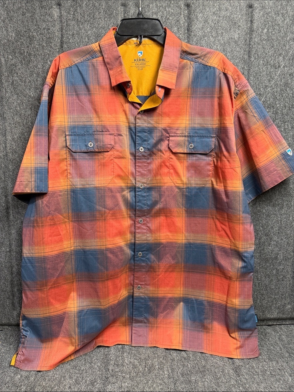 Kuhl Men's Short-Sleeve Plaid Button-Down Shirt in Orange & Blue